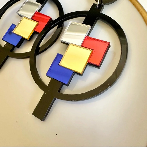 2/$30🌵 Mirrored Acrylic Pop Art Earrings Geo Square Circle Color Block Mosaic - Picture 4 of 10